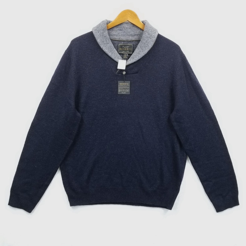 Jos A Bank Sweater Men XL Black Wool Blend Shawl Collar Knit Classic Reserve New